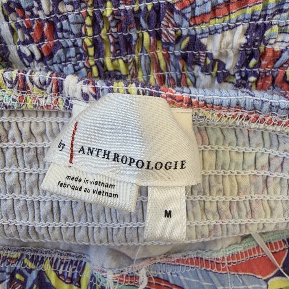Anthropologie Multi-Color Abstract Print Strapless Peplum Top - Picture 9 of 10